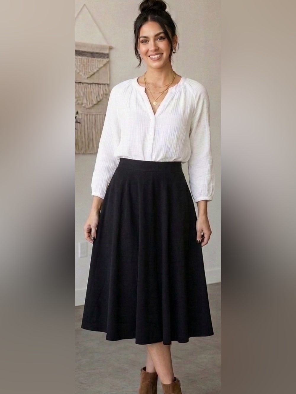 Classic Black A-Line Midi Skirt - Timeless Everyday Style